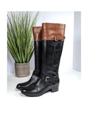 Bandolino BD7 Coppa Women's Black & Brown Tall Leather Riding Boots Size 8 M